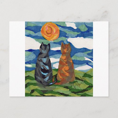 Cat Art  Gray Orange cats Postcard