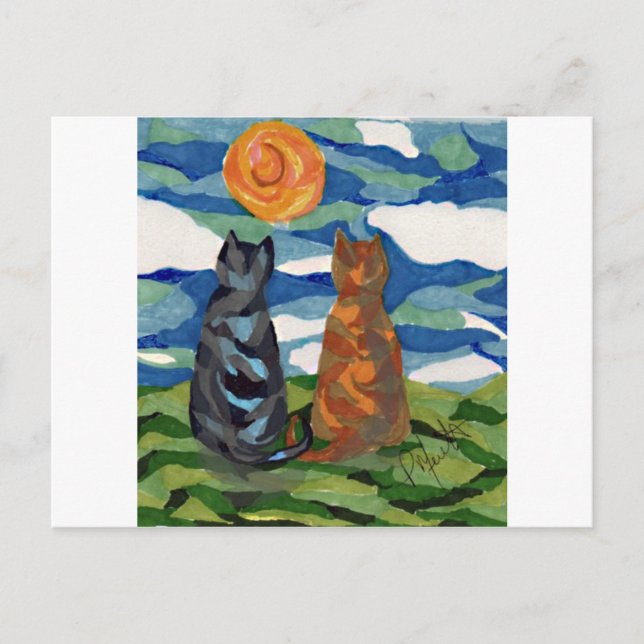Cat Art  Gray Orange cats Postcard (Front)