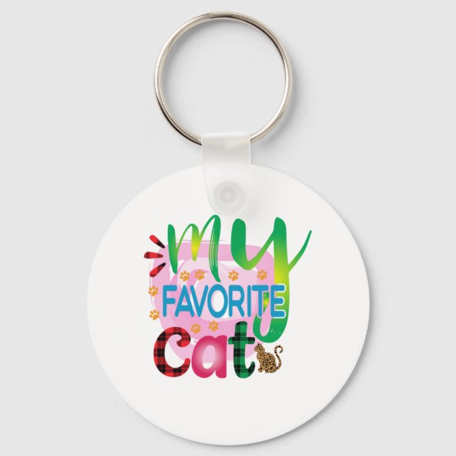 Cat Art My Favorite Cat Keychain (Front)