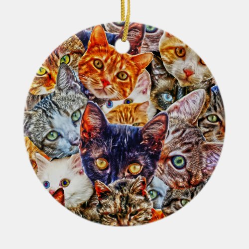 Cat Art Pattern Ceramic Ornament