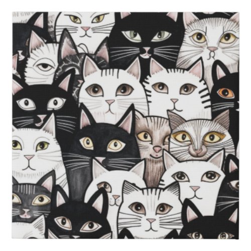 Cat Art Pattern Faux Canvas Print