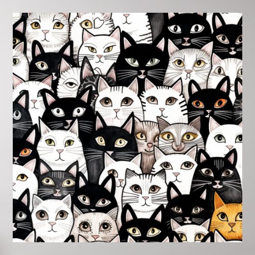 Cat Art Pattern Poster
