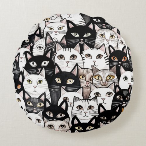 Cat Art Pattern Round Pillow