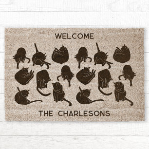 Cat Art Personalized Name Welcome Fiber Doormat