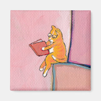 Cat art reading fun - Marmalade Prefers Solitude Magnet