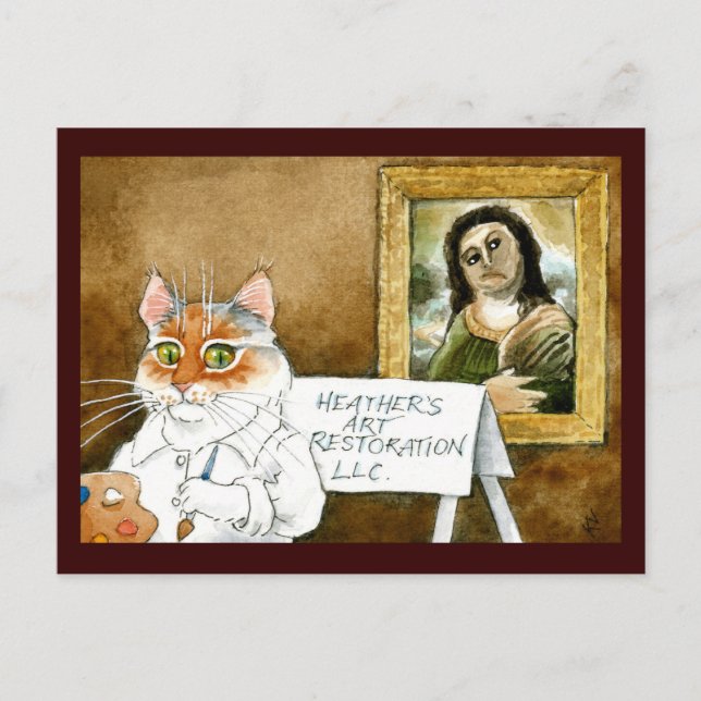 Cat Art Restoration Spanish Fresco spoof Postcard (Front)
