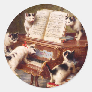 Cat Art: Vintage Art Print: The Kitten's Recital Classic Round Sticker