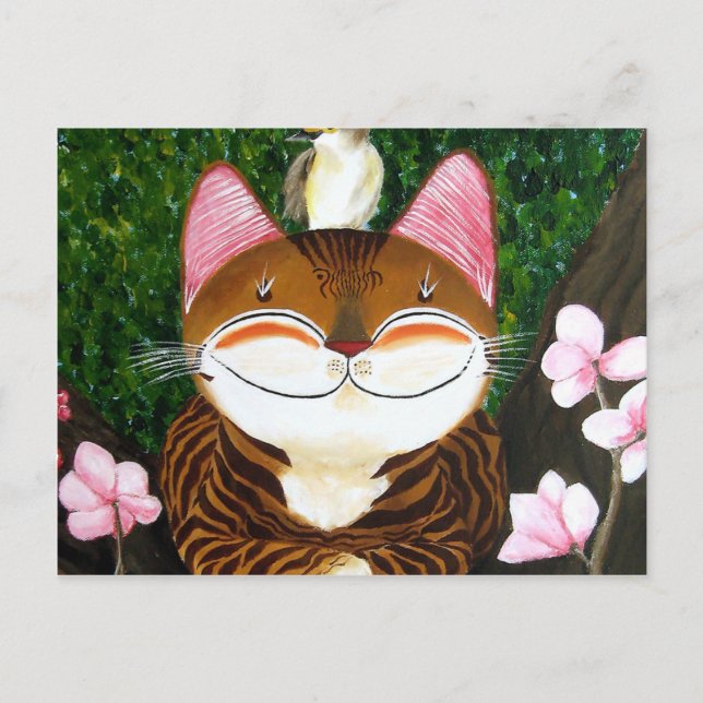 cat art - wood (5 elements) postcard (Front)