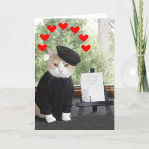 Cat Artist in Love Valentine Holiday Card