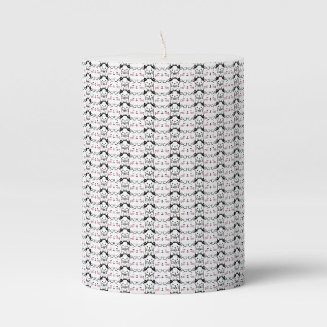 Cat Artwork | Cute Cat Pattern Seamless Background Pillar Candle (Front)