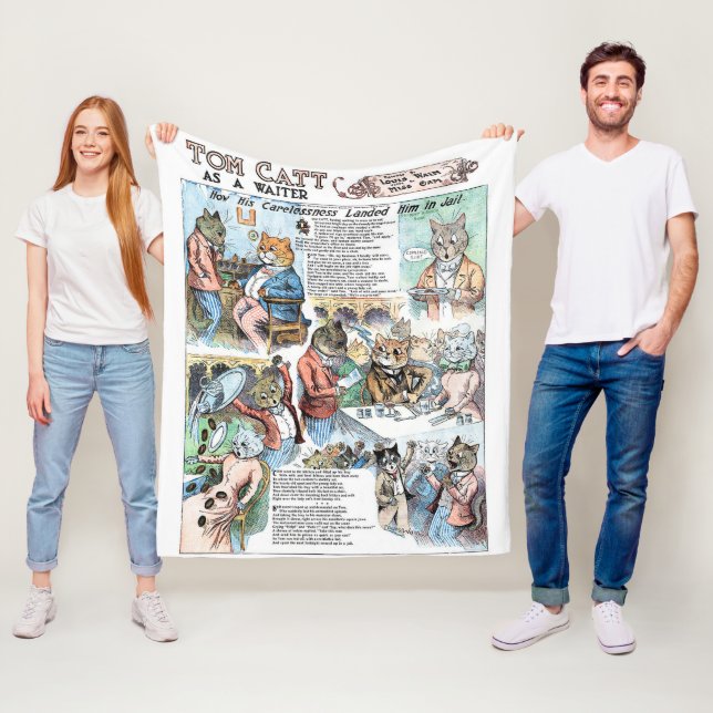 Cat as a waiter, Louis Wain Fleece Blanket (In Situ)