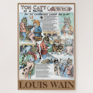 Cat as a waiter, Louis Wain Jigsaw Puzzle