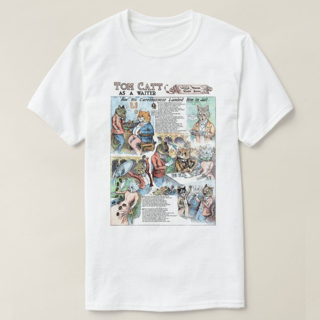 Cat as a waiter, Louis Wain T-Shirt (Design Front)