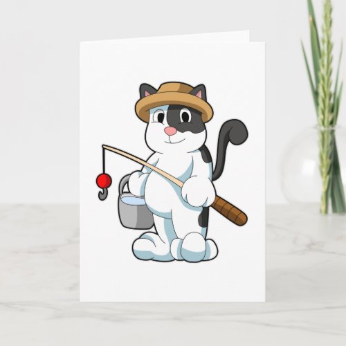 Cat as Angler with Bucket of Water Card