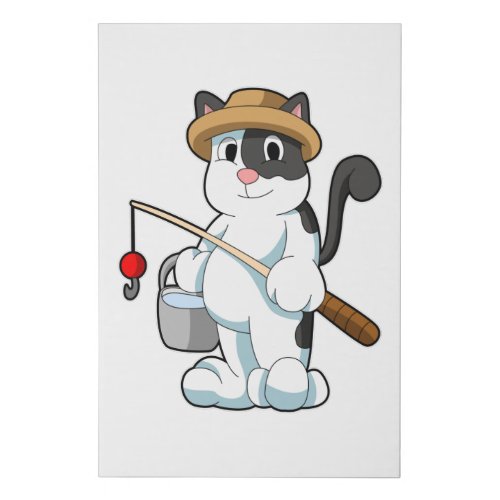 Cat as Angler with Bucket of Water Faux Canvas Print