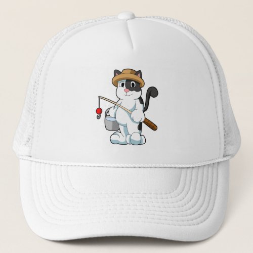 Cat as Angler with Bucket of Water Trucker Hat