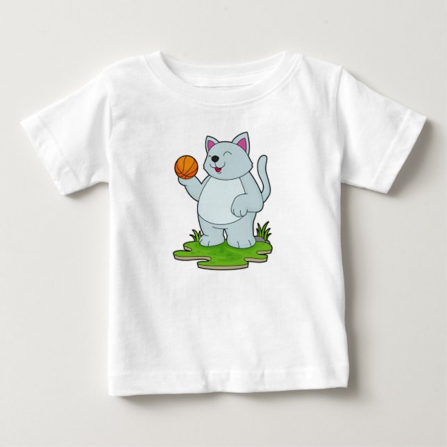 Cat as Basketball player with Basketball Baby T-Shirt (Front)