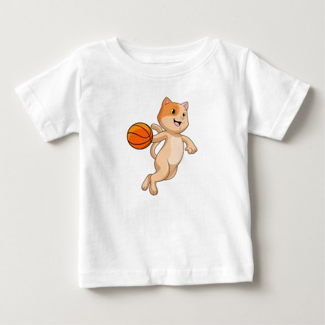 Cat as Basketball player with Basketball Baby T-Shirt (Front)