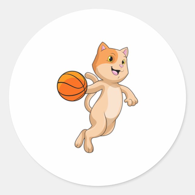 Cat as Basketball player with Basketball Classic Round Sticker (Front)