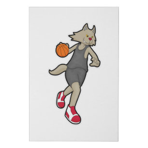 Cat as Basketball player with Basketball Faux Canvas Print