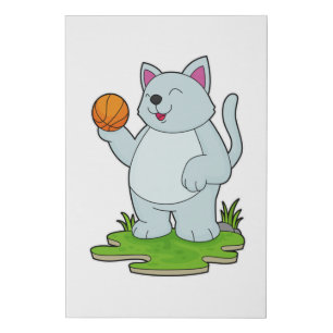 Cat as Basketball player with Basketball Faux Canvas Print