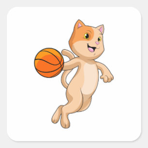 Cat as Basketball player with Basketball Square Sticker