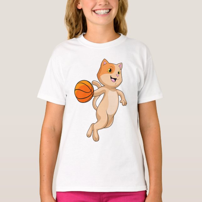 Cat as Basketball player with Basketball T-Shirt (Front)