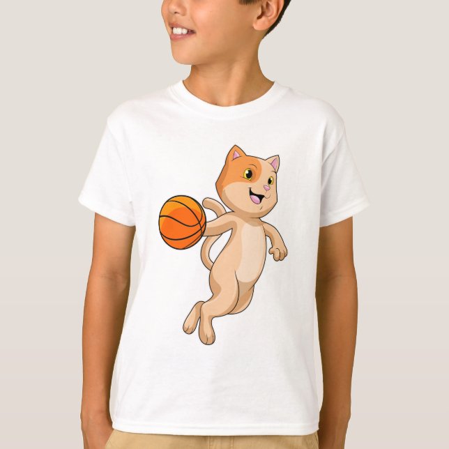 Cat as Basketball player with Basketball T-Shirt (Front)