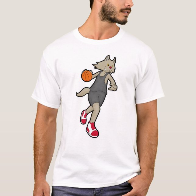 Cat as Basketball player with Basketball T-Shirt (Front)