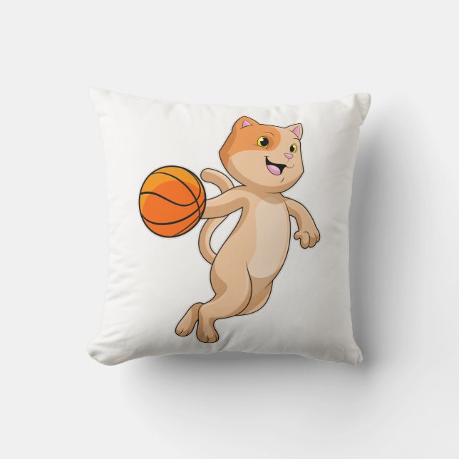 Cat as Basketball player with Basketball Throw Pillow (Front)
