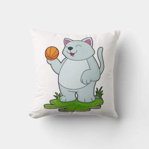 Cat as Basketball player with Basketball Throw Pillow