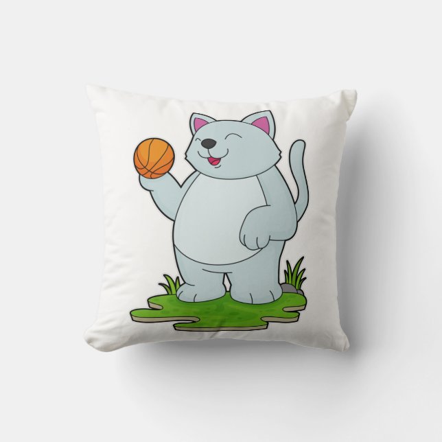 Cat as Basketball player with Basketball Throw Pillow (Front)