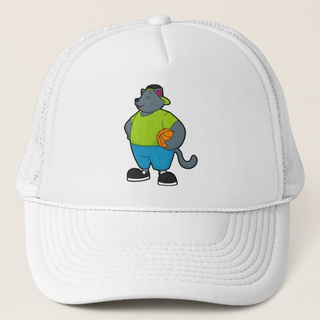 Cat as Basketball player with Basketball Trucker Hat (Front)