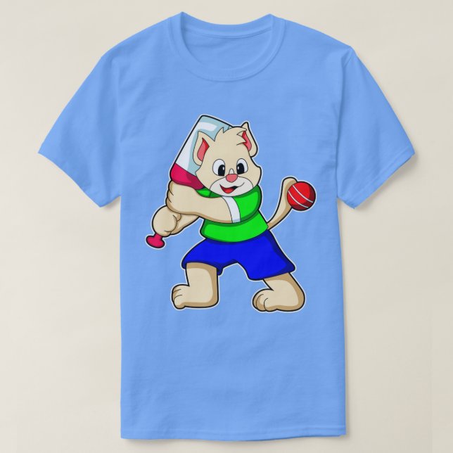 Cat as Batsman with Cricket bat  T-Shirt (Design Front)