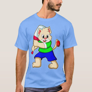Cat as Batsman with Cricket bat T-Shirt