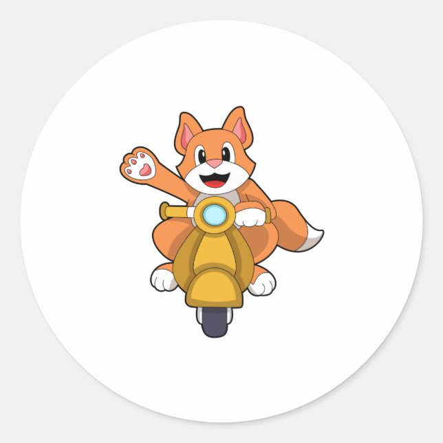Cat as Biker with Scooter.PNG Classic Round Sticker (Front)
