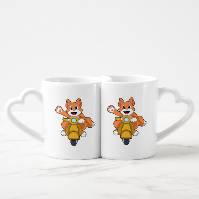 Cat as Biker with Scooter.PNG Coffee Mug Set (Front Nesting)