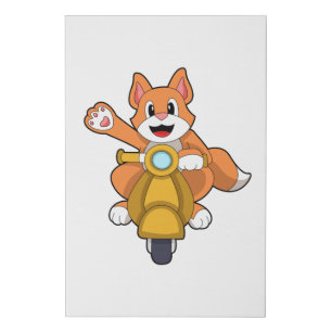 Cat as Biker with Scooter.PNG Faux Canvas Print