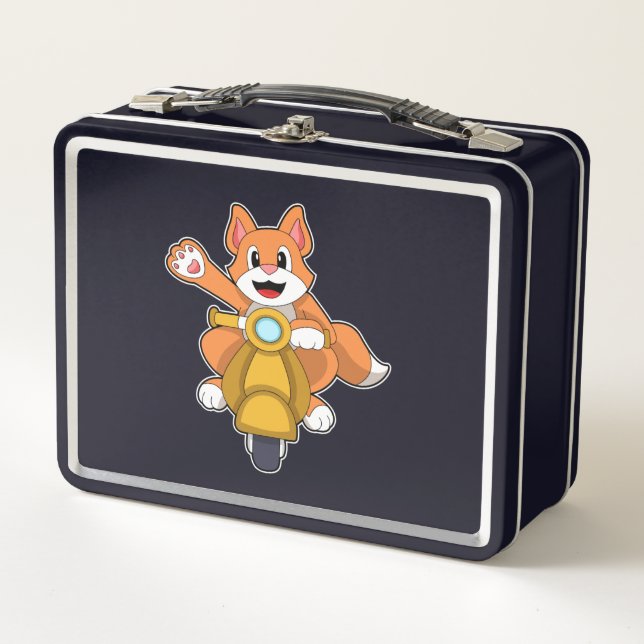 Cat as Biker with Scooter.PNG Metal Lunch Box (Front)
