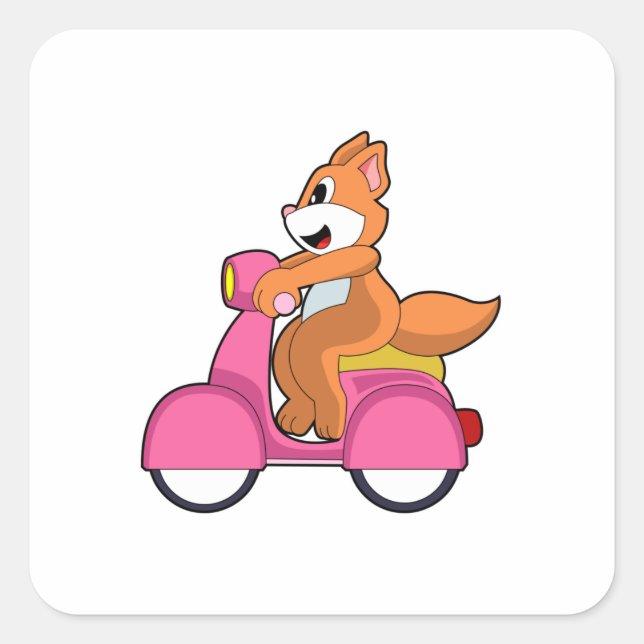Cat as Biker with Scooter.PNG Square Sticker (Front)