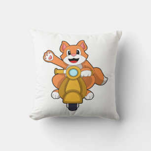 Cat as Biker with Scooter.PNG Throw Pillow
