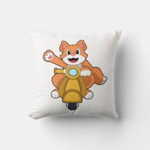 Cat as Biker with ScooterPNG Throw Pillow