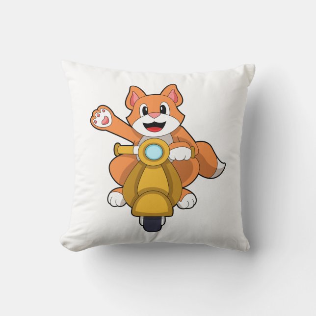 Cat as Biker with Scooter.PNG Throw Pillow (Front)