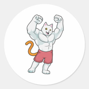 Cat as Bodybuilder with big Muscles Classic Round Sticker