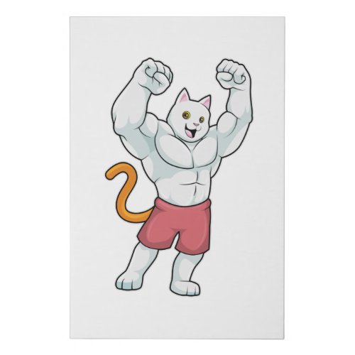 Cat as Bodybuilder with big Muscles Faux Canvas Print