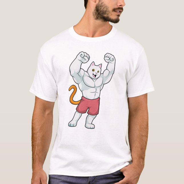 Cat as Bodybuilder with big Muscles T-Shirt (Front)
