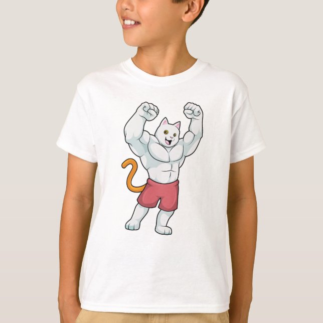 Cat as Bodybuilder with big Muscles T-Shirt (Front)