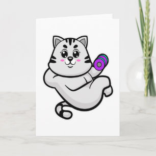 Cat as Bodybuilder with Dumbbell Card
