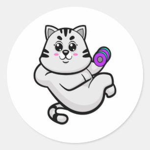 Cat as Bodybuilder with Dumbbell Classic Round Sticker