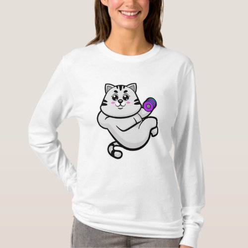 Cat as Bodybuilder with Dumbbell T_Shirt